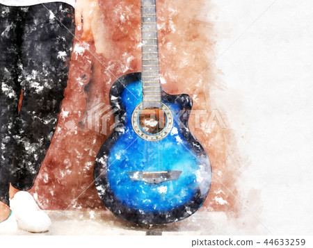 Abstract Guitar watercolor painting background. Abstract Guitar watercolor painting background. 44633259