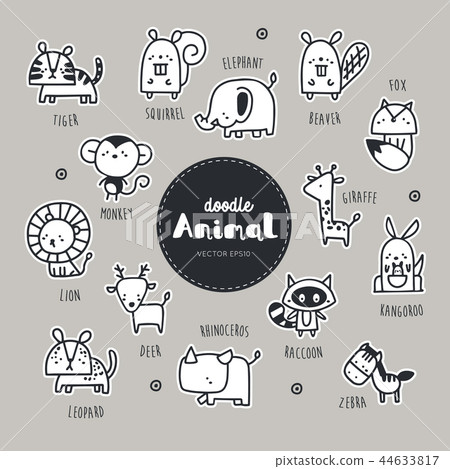 Collection of hand draw Animal icon doodle style. Collection of hand draw Animal icon doodle style. 44633817