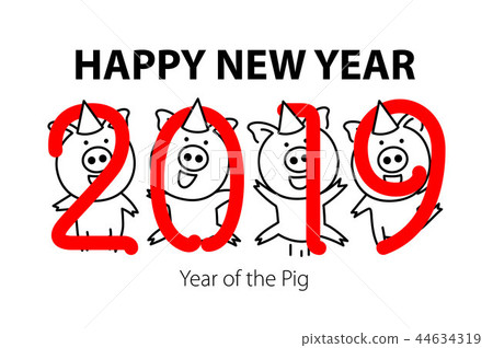 vector black line drawing four pigs dancing 2019 44634319
