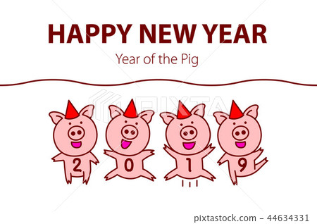 vector black line drawing pigs happy new year 2019 vector black line drawing pigs happy new year 2019 44634331