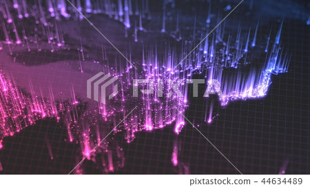 glowing city and human population density areas with rising lines from them. view of asia. 3d glowing city and human population density areas with rising lines from them. view of asia. 3d 44634489