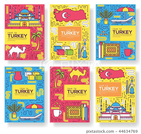 Country Turkey vector brochure cards thin line set. travel template of flyear, magazines, posters Country Turkey vector brochure cards thin line set. travel template of flyear, magazines, posters 44634769
