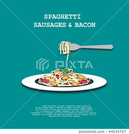 Spaghetti with sausage and bacon paper art style Spaghetti with sausage and bacon paper art style 44634787