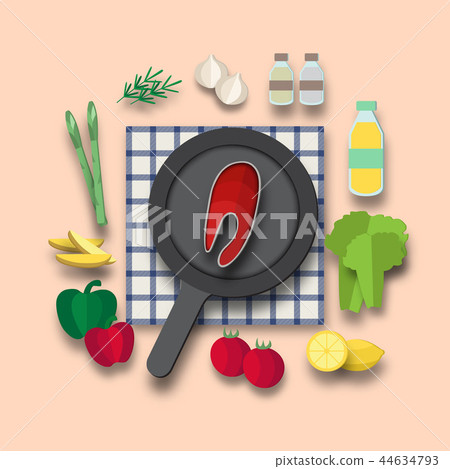 Ingredients of Fish Steak. Paper art object style Ingredients of Fish Steak. Paper art object style 44634793