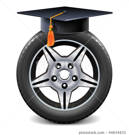 Vector Car Wheel with Square Academic Cap 44634835