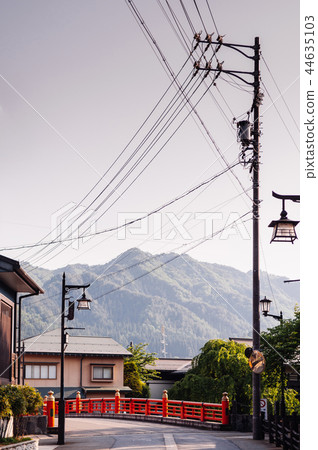 Old houses and Japanese red bridge street 44635103