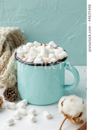 Mug of cocoa with marshmallows and winter decor 44635406