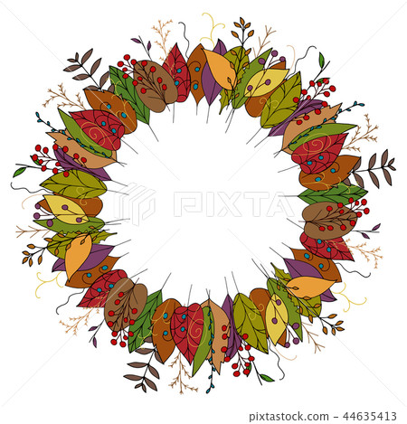 Vector autumn wreath made of doodle leaves Vector autumn wreath made of doodle leaves 44635413