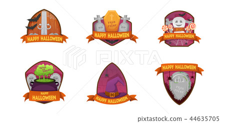 Set of cartoon style Happy Halloween labels 44635705