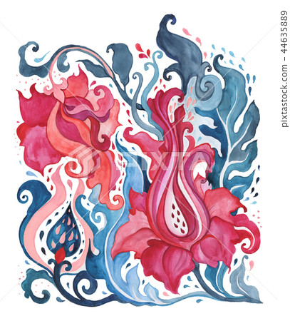 Watercolor Abstract Flower. Hand Drawn Floral Pattern Watercolor Abstract Flower. Hand Drawn Floral Pattern 44635889