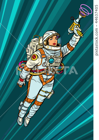 Superhero woman astronaut paratrooper with Blaster, science fict 44637405