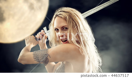 danger sexy warrior viking girl with sword attack danger sexy warrior viking girl with sword attack 44637517