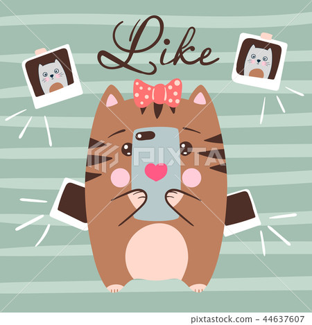 Cute cat makes selfie. Funny illustration. Cute cat makes selfie. Funny illustration. 44637607