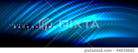 Neon glowing fluid wave lines, magic energy space light concept, abstract background wallpaper 44638602