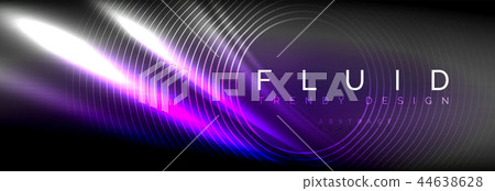 Neon glowing fluid wave lines, magic energy space light concept, abstract background wallpaper Neon glowing fluid wave lines, magic energy space light concept, abstract background wallpaper 44638628