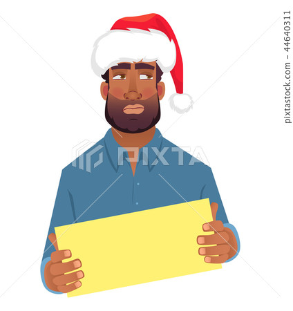 African man in hat holding blank card 44640311