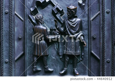 bas-relief on the cathedral in Prague / carving and decoration of the Catholic Cathedral in the Czechs bas-relief on the cathedral in Prague / carving and decoration of the Catholic Cathedral in the Czechs 44640912