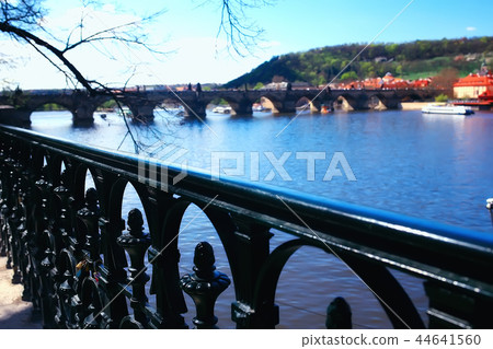 prague bridges river / panoramic tourist view czech republic capital. Landscape with bridges across the river of vltava in Prague prague bridges river / panoramic tourist view czech republic capital. Landscape with bridges across the river of vltava in Prague 44641560