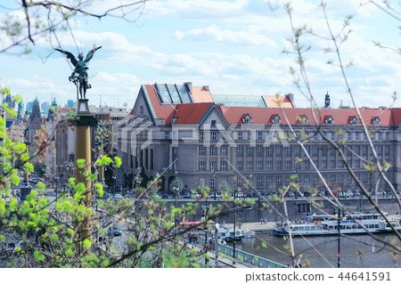 Prague view / panoramic landscape of the czech republic, Prague view with red roofs of houses from above, landscape in the European capital 44641591