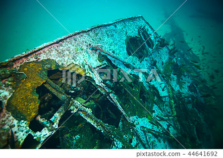 shipwreck, diving on a sunken ship, underwater landscape 44641692