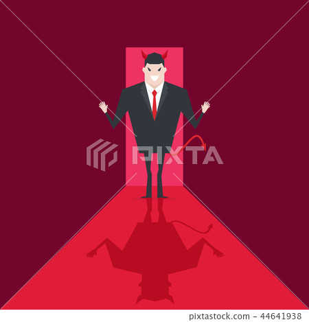 Devil businessman walk into the office. Devil businessman walk into the office. 44641938