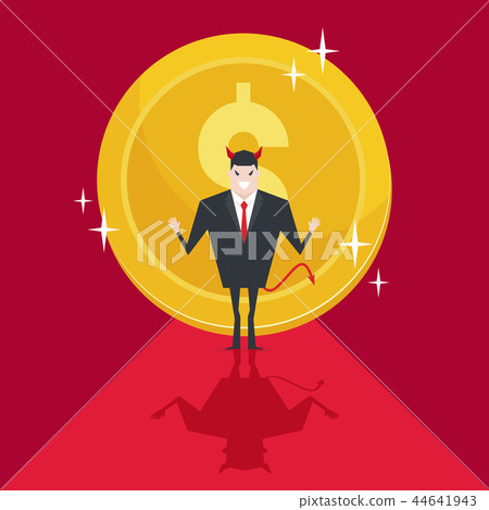 Devil businessmen succeed with large gold coin. 44641943