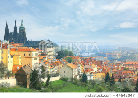 castle in czech republic / panoramic view ancient medieval castle in czech republic, tourist site of history castle in czech republic / panoramic view ancient medieval castle in czech republic, tourist site of history 44642047