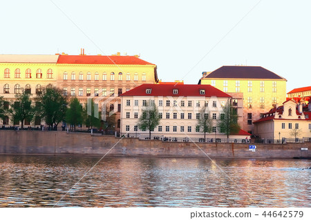 prague bridges river / panoramic tourist view czech republic capital. Landscape with bridges across the river of vltava in Prague prague bridges river / panoramic tourist view czech republic capital. Landscape with bridges across the river of vltava in Prague 44642579