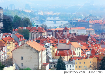 Prague view / panoramic landscape of the czech republic, Prague view with red roofs of houses from above, landscape in the European capital 44642708