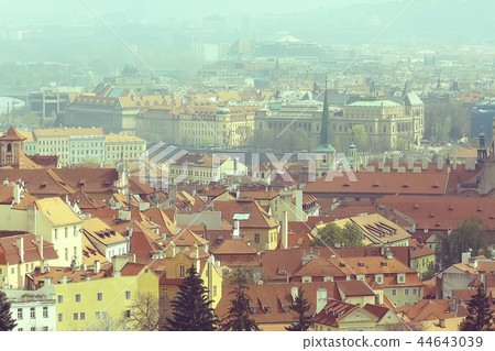 Prague view / panoramic landscape of the czech republic, Prague view with red roofs of houses from above, landscape in the European capital Prague view / panoramic landscape of the czech republic, Prague view with red roofs of houses from above, landscape in the European capital 44643039