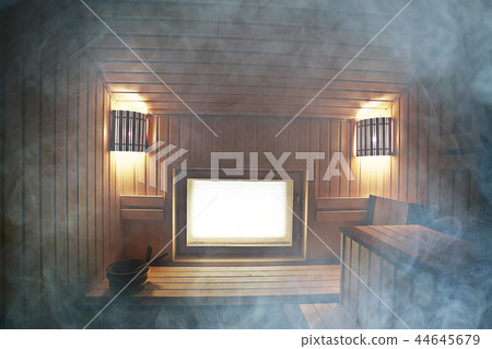 sauna, wooden interior baths, wooden benches and loungers accessories for sauna, spa complex in the hotel sauna, wooden interior baths, wooden benches and loungers accessories for sauna, spa complex in the hotel 44645679