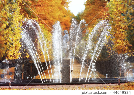 fountain peterhof autumn / landscape in the park peterhof fountains in the autumn season fountain peterhof autumn / landscape in the park peterhof fountains in the autumn season 44649524