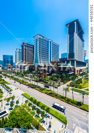 China, Macau - September 11 2018 - Beautiful luxury exterior architecture building of hotel resort in macau city skyline 44656591