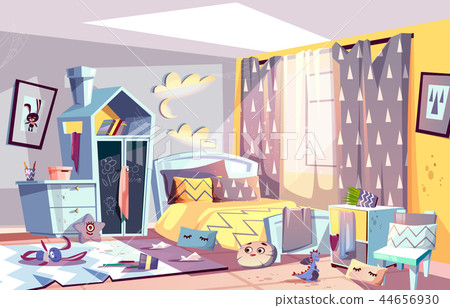 Kids bedroom in mess cartoon vector illustration 44656930