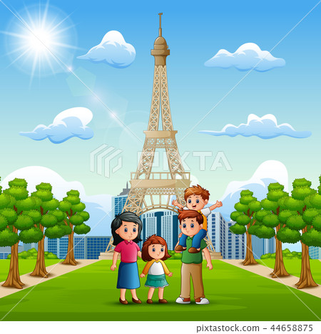 插图素材: happy family in front of eiffel tower background 查看