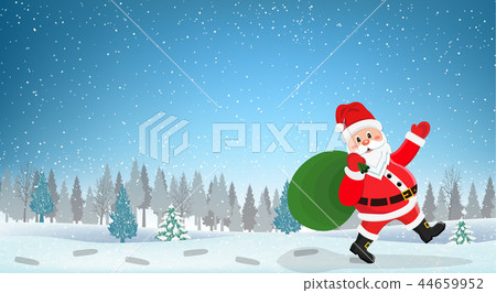 Santa Claus Walking with Bag of Presents 44659952