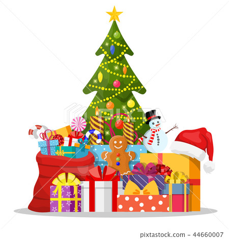 Christmas tree decorated and gift boxes - Stock Illustration [44660007 ...