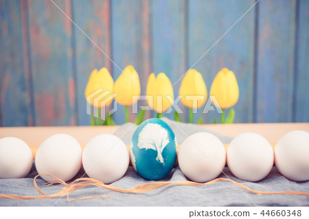 Happy Easter, organic blue easter egg Happy Easter, organic blue easter egg 44660348