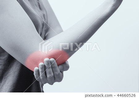 women elbow pain injury with red highlights women elbow pain injury with red highlights 44660526