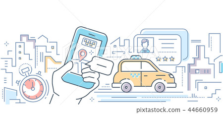 Taxi mobile app - colorful line design style vector illustration 44660959