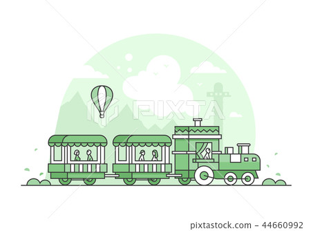 Train in amusement park - thin line design style vector illustration 44660992