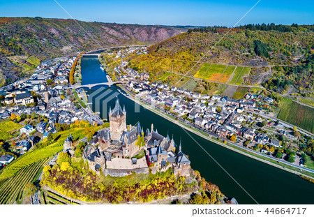 Aerial view of Reichsburg Cochem, a famous castle in Germany Aerial view of Reichsburg Cochem, a famous castle in Germany 44664717