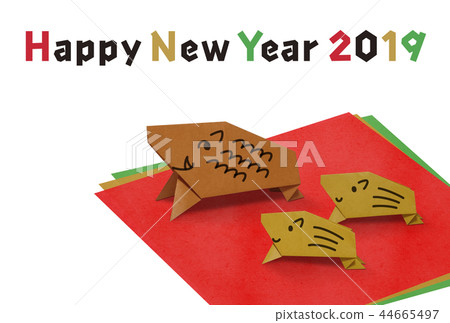 Origami boar boar parent and child [New Year's card material] 44665497