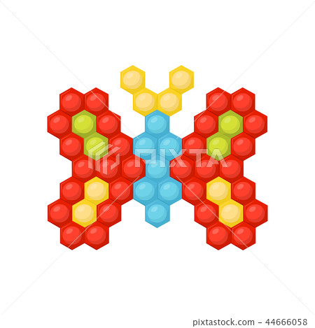 Lovely butterfly made of multicolored children s mosaic puzzle. Fun educational game. Flat vector 44666058