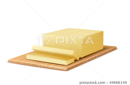 3d realistic butter on wooden tray 3d realistic butter on wooden tray 44666149