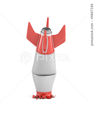 3d rendering of a retro space rocket broken after unsuccessful landing with its nose smashed into 44667188