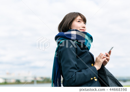 High school girl student smartphone 44668398