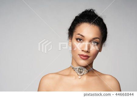Beauty portrait of beautiful mixed race woman wearing chocker 44668844