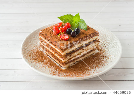 Delicious Tiramisu cake with coffee beans mint 44669056
