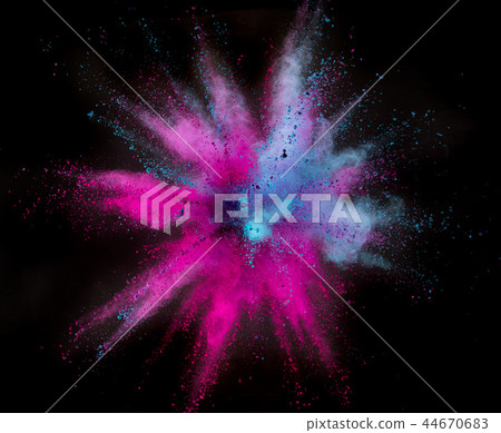 Colored powder explosion on black background. 44670683